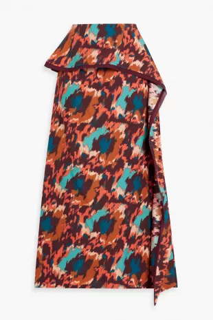 Danica Draped Printed Crepe Midi Skirt