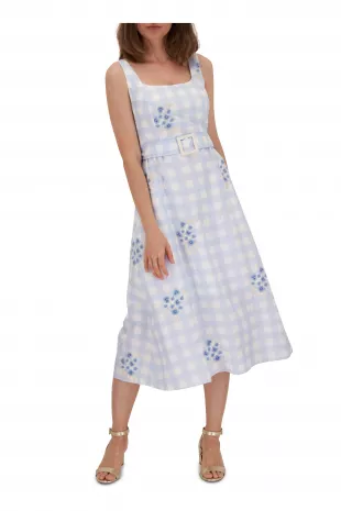 Bryce Blue Gingham & Floral Embroidered Dress