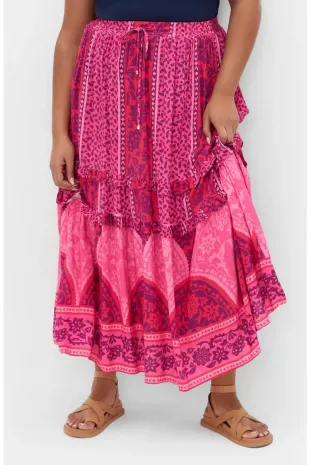 Samara Print Tiered Midi Skirt