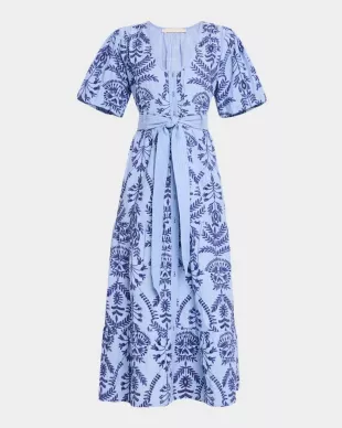 Natty Tiered Floral-Embroidered Midi Dress
