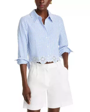 Eyelet Stripe Poplin Button Down Shirt