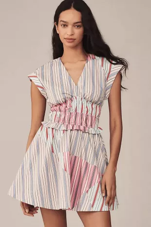 V-Neck Striped A-Line Mini Dress