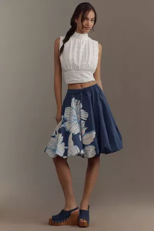 Drawstring Knee-Length Bubble Skirt