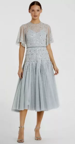 Flounce Sleeve Tea Length Dress