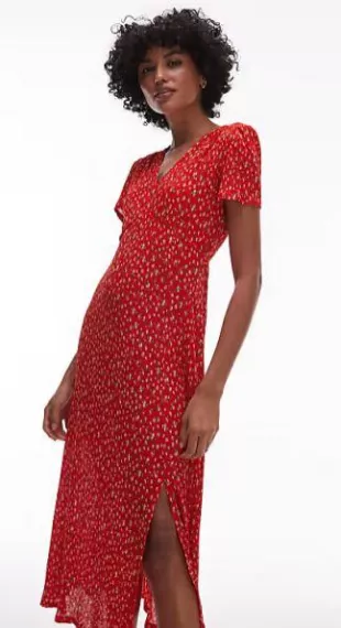 V Neck Floral Print Midi Tea Dress