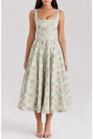 Mariabella Lace-Up Stretch Cotton Midi Dress
