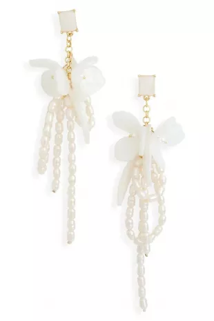 Resin & Faux Pearl Cluster Drop Earrings