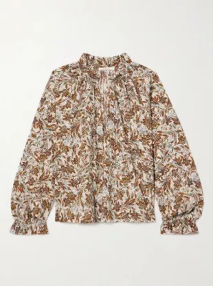 Juna tie-neck Floral-print Organic Cotton-voile Top