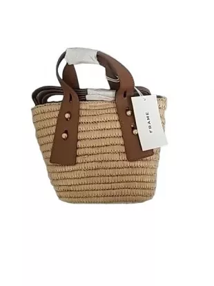 Les Second Mini Raffia & Leather Crossbody Bag In Natural