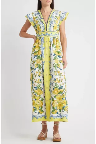 Sicily Scarf Cotton Flutter Maxi Dress