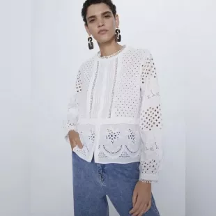 Open Work Embroidery Shirt