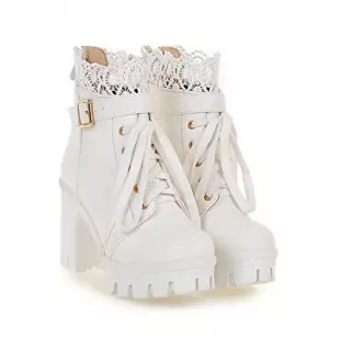 Boots  Lolita Shoes Platform Chunky High Heel Lace Up Bow Ankle Boots