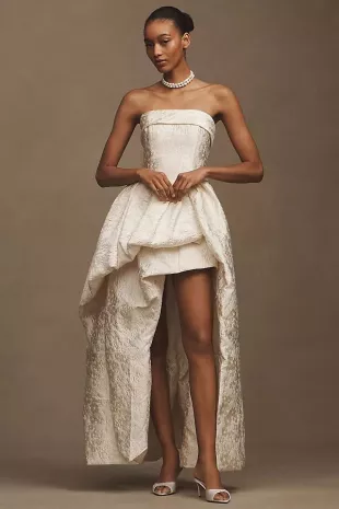 Galadirel Strapless Asymmetric Jacquard Maxi Dress