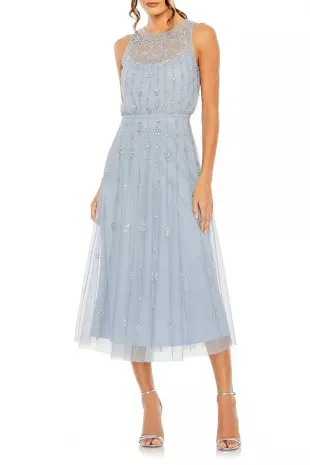 High Neck Sleeveless Embelished A Line Dress