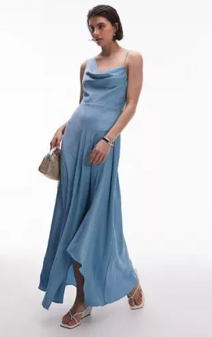 one Shoulder Satin Midi Dress