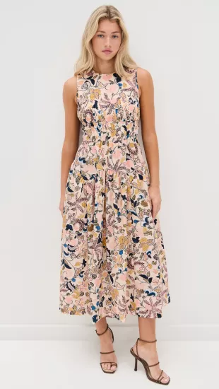 Elenora Floral Cotton Sleeveless Midi-Dress