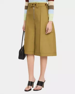 Cotton Twill Wide-Leg Culottes