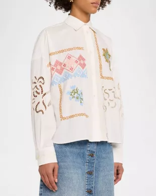 Cotton Blouse with Lace and Embroideries