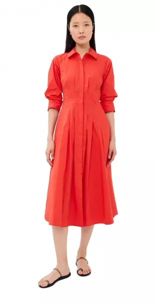 Jazz Pintuck Midi Dress in Lobster