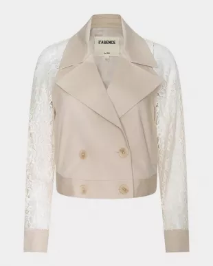 Novelle Cropped Lace-Sleeve Trench Coat