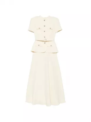Belted Peplum Crêpe Midi Dress