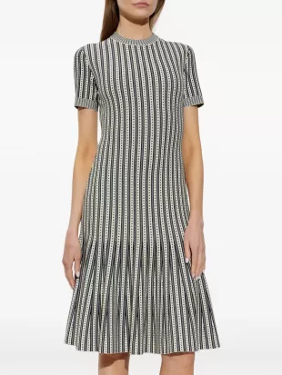 Striped Jacquard Knit Trumpet Midi Dress