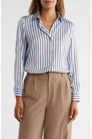 Satin Long Sleeve Button Up Shirt