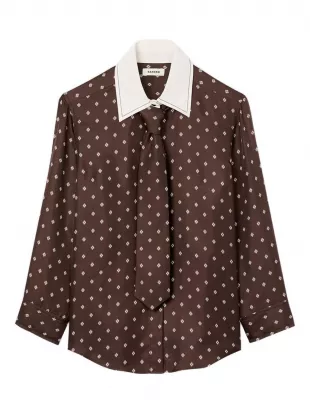 Geometric Print Tie Neck Shirt