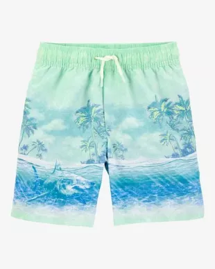 Boys Shark Print Swim Trunks