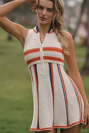 Swimmer Front-Zip Mini Dress