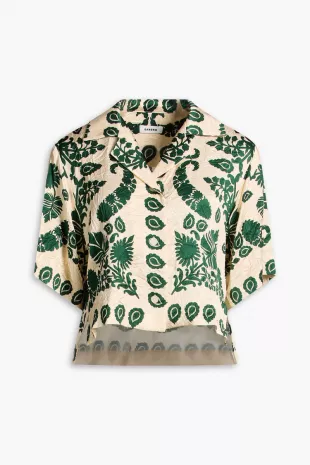 Printed Crinkled-satin Shirt