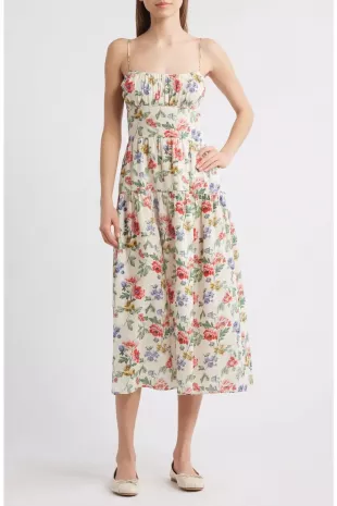 Benoit Gathered Tiered Floral-print Ramie Midi Dress