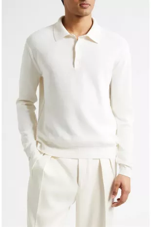 Silk & Cotton Piqué Long Sleeve Polo