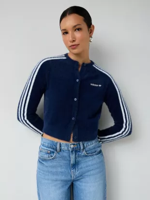 Blue Fluffy 3-Stripes Cardigan