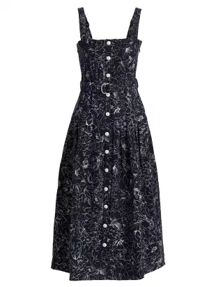 Branwen Garden Doodle Denim Midi-Shirtdress