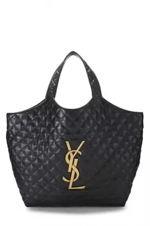 Pre Loved Black Lambskin Icare Shopping Tote Maxi