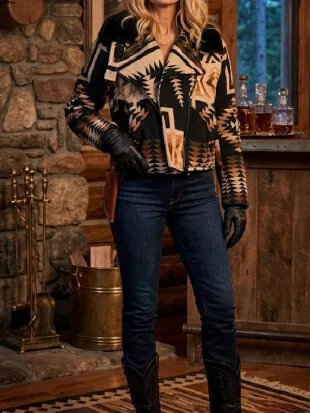 Dutton Ranch S01 Beth Dutton Aztec Print Aviator Jacket