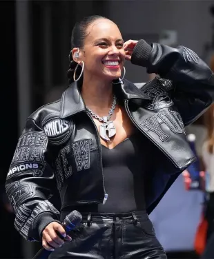 Alicia Keys Knicks Victory Parade 2026 Black Jacket | Pelle Pelle