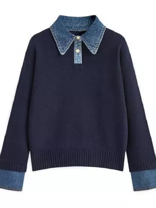 In the City Lindsay Hubbard Navy Blue Denim Polo Sweater