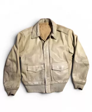 Kanye West Vintage 1980s Avirex Beige Leather Jacket