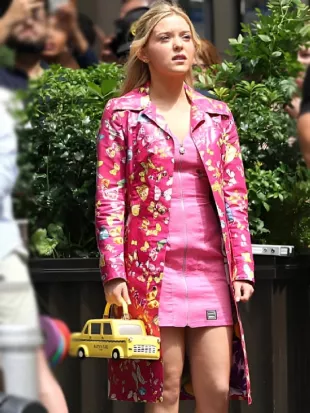 Elle S01 Lexi Minetree Butterfly Printed Pink Coat