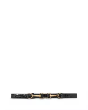 Horsebit-embellished Croc-effect Leather Belt