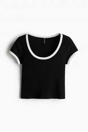 Picot-Trimmed Ribbed T-Shirt