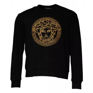 Sweater Black Medusa Embroidery Crew Neck Pullover