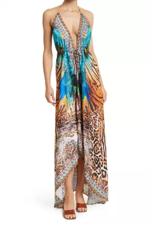 Bright Printed Halter Cover-Up Dress