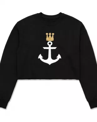 Royal and Nauti Anchor Cropped Fleece Sweatshirt