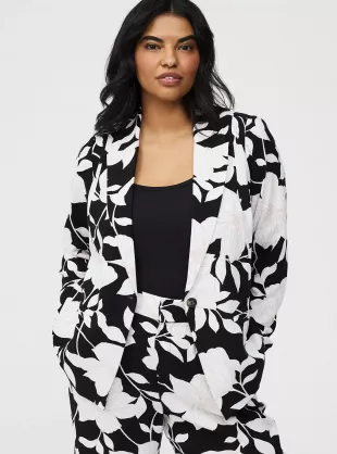 Classic Linen-Blend Blazer in Blueprint floral black