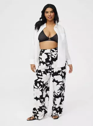 High-Rise Wide Leg Linen-Blend Trouser