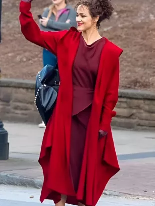 Megalopolis Nathalie Emmanuel Red Hooded Coat