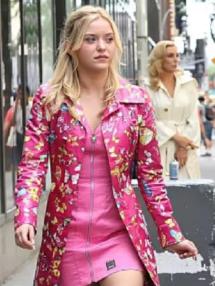 Elle Lexi Minetree Butterfly Printed Pink Coat